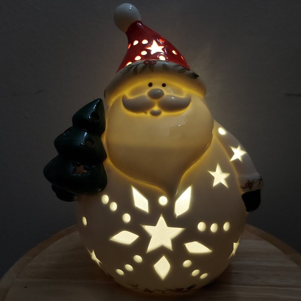 Pfaltzgraff Winterberry Santa LED Light Ceramic Christmas Figurine 7.5" Batt Inc